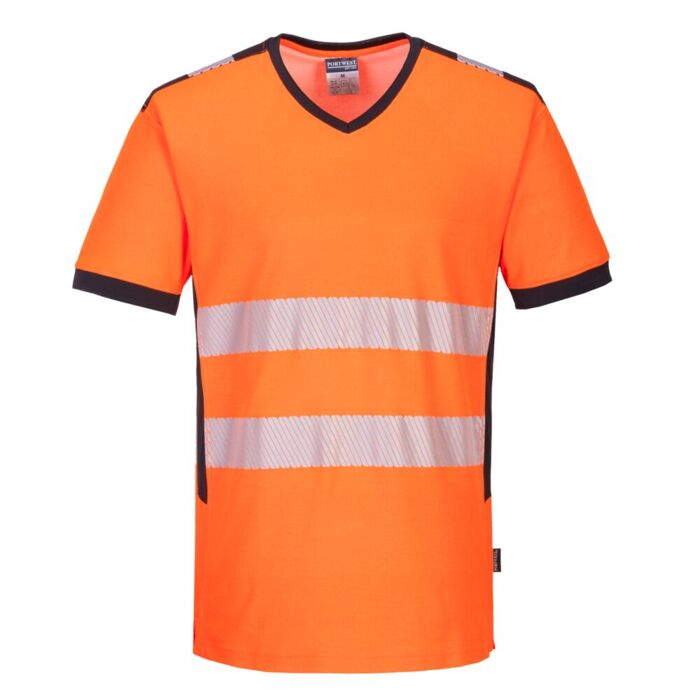 Portwest PW3 Hi-Vis V-Neck T-Shirt Orange/Black Thumbnail